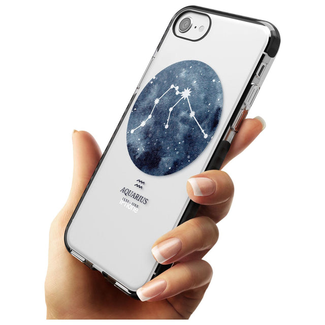 Aquarius Zodiac Transparent Design - Blue Black Impact Phone Case for iPhone SE 8 7 Plus