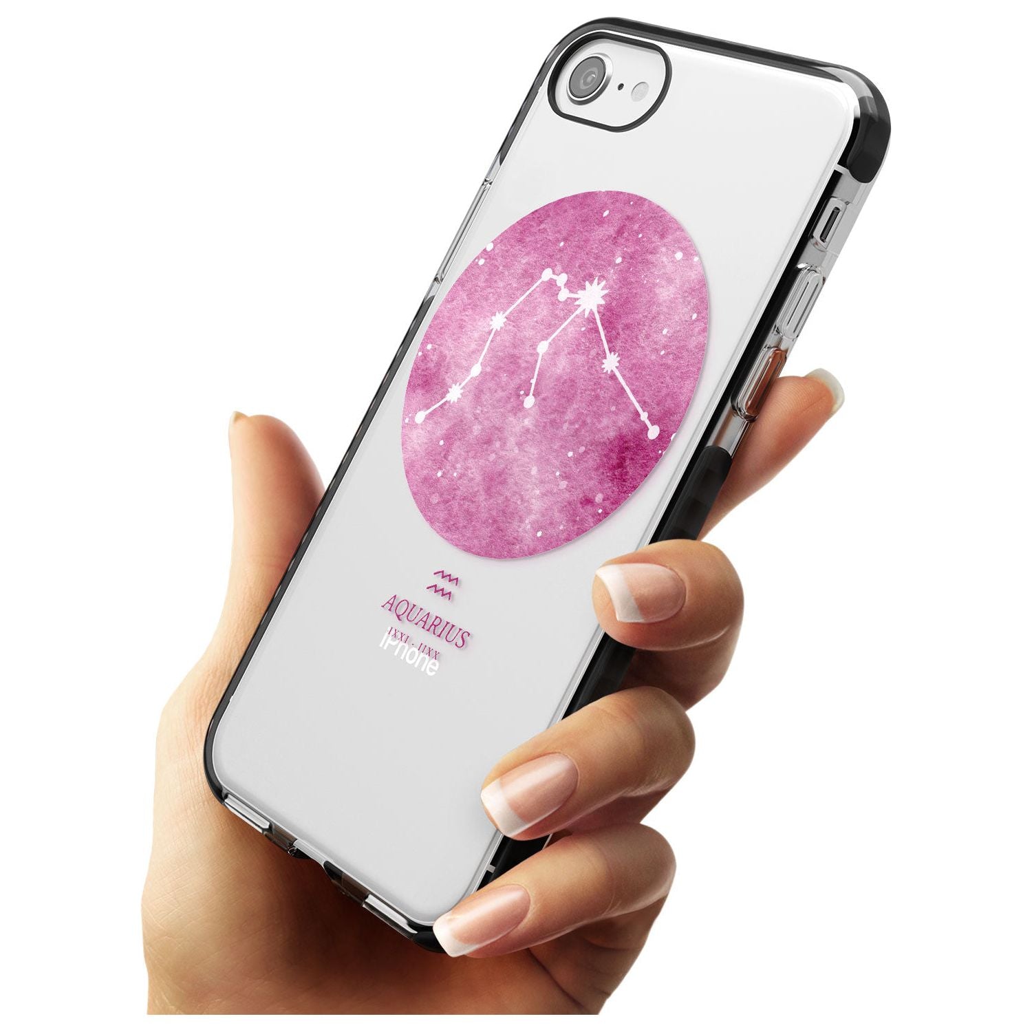 Aquarius Zodiac Transparent Design - Pink Black Impact Phone Case for iPhone SE 8 7 Plus
