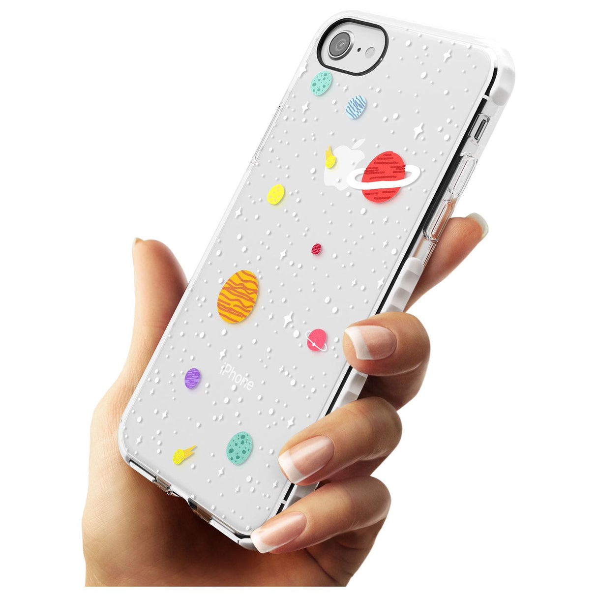 Cute Cartoon Planets (Clear) Impact Phone Case for iPhone SE 8 7 Plus