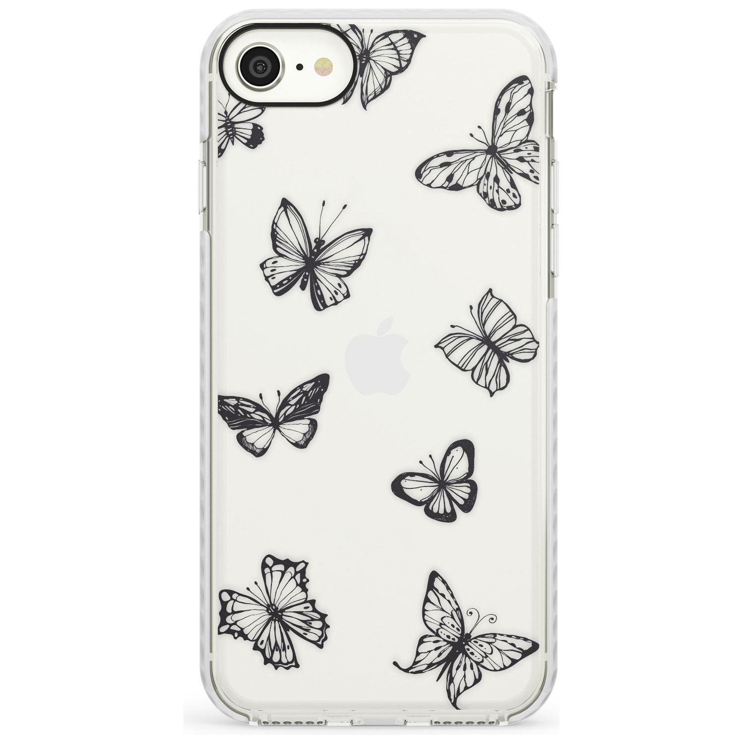 Grey Butterfly Line Pattern Impact Phone Case for iPhone SE 8 7 Plus