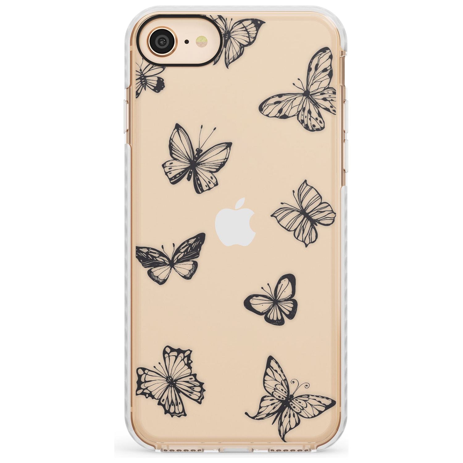 Grey Butterfly Line Pattern Impact Phone Case for iPhone SE 8 7 Plus