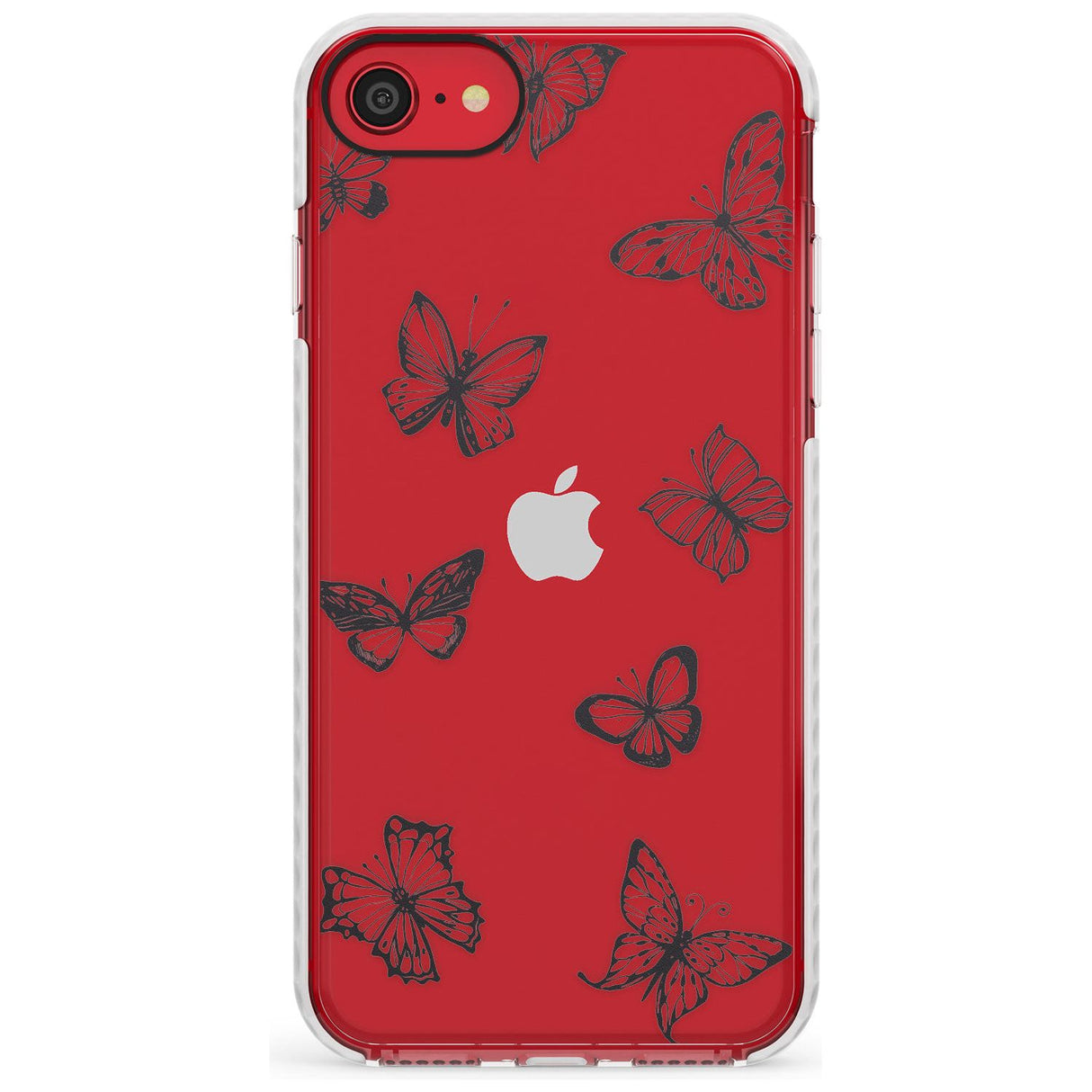 Grey Butterfly Line Pattern Impact Phone Case for iPhone SE 8 7 Plus