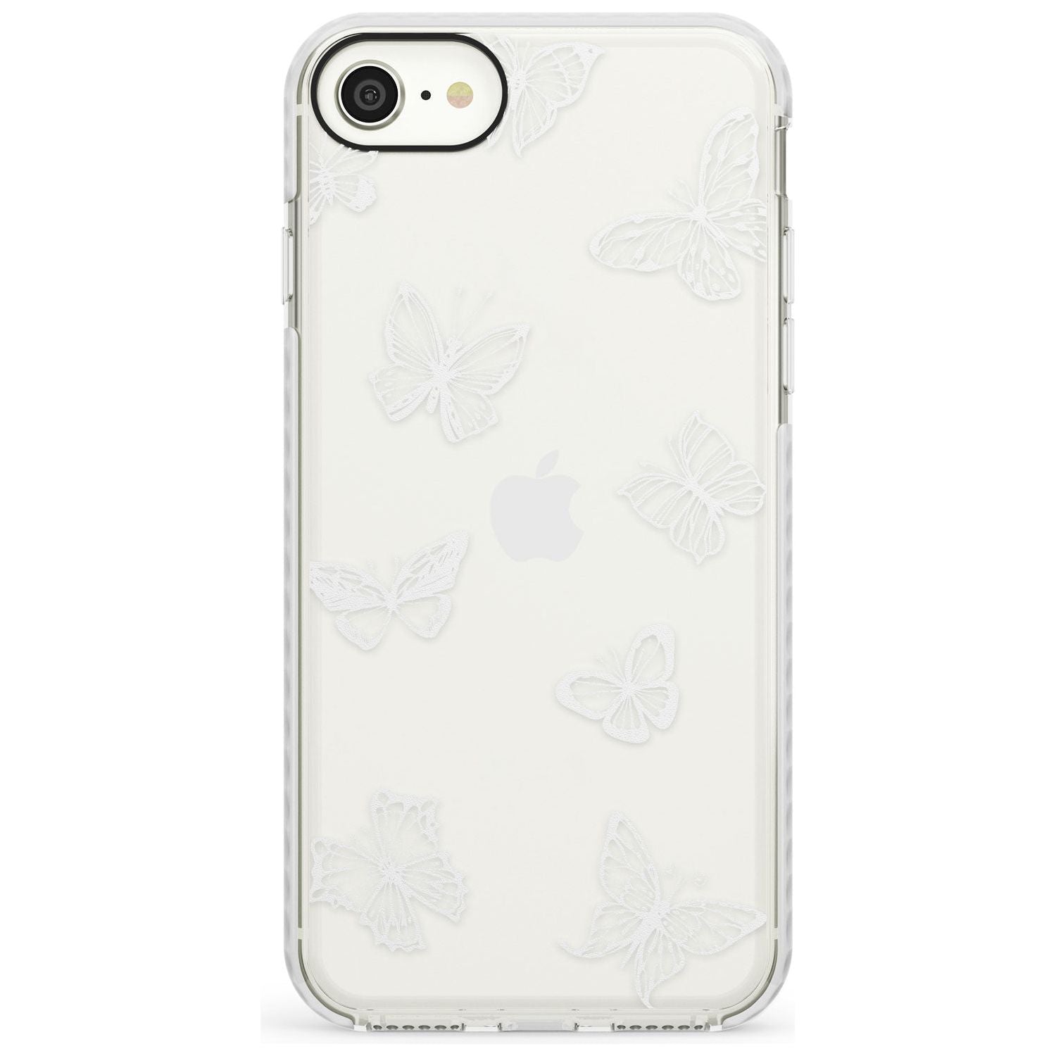 White Butterfly Line Pattern Impact Phone Case for iPhone SE 8 7 Plus