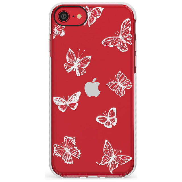 White Butterfly Line Pattern Impact Phone Case for iPhone SE 8 7 Plus