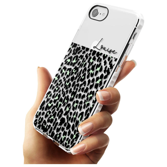 CustomSeafoam Green & Cursive Leopard Spots Impact Phone Case for iPhone SE 8 7 Plus