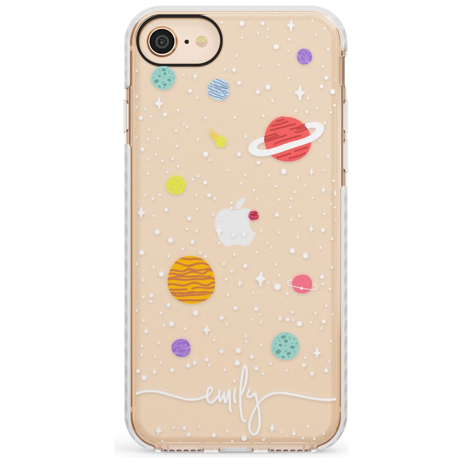 Custom Cute Cartoon Planets (Clear) Slim TPU Phone Case for iPhone SE 8 7 Plus