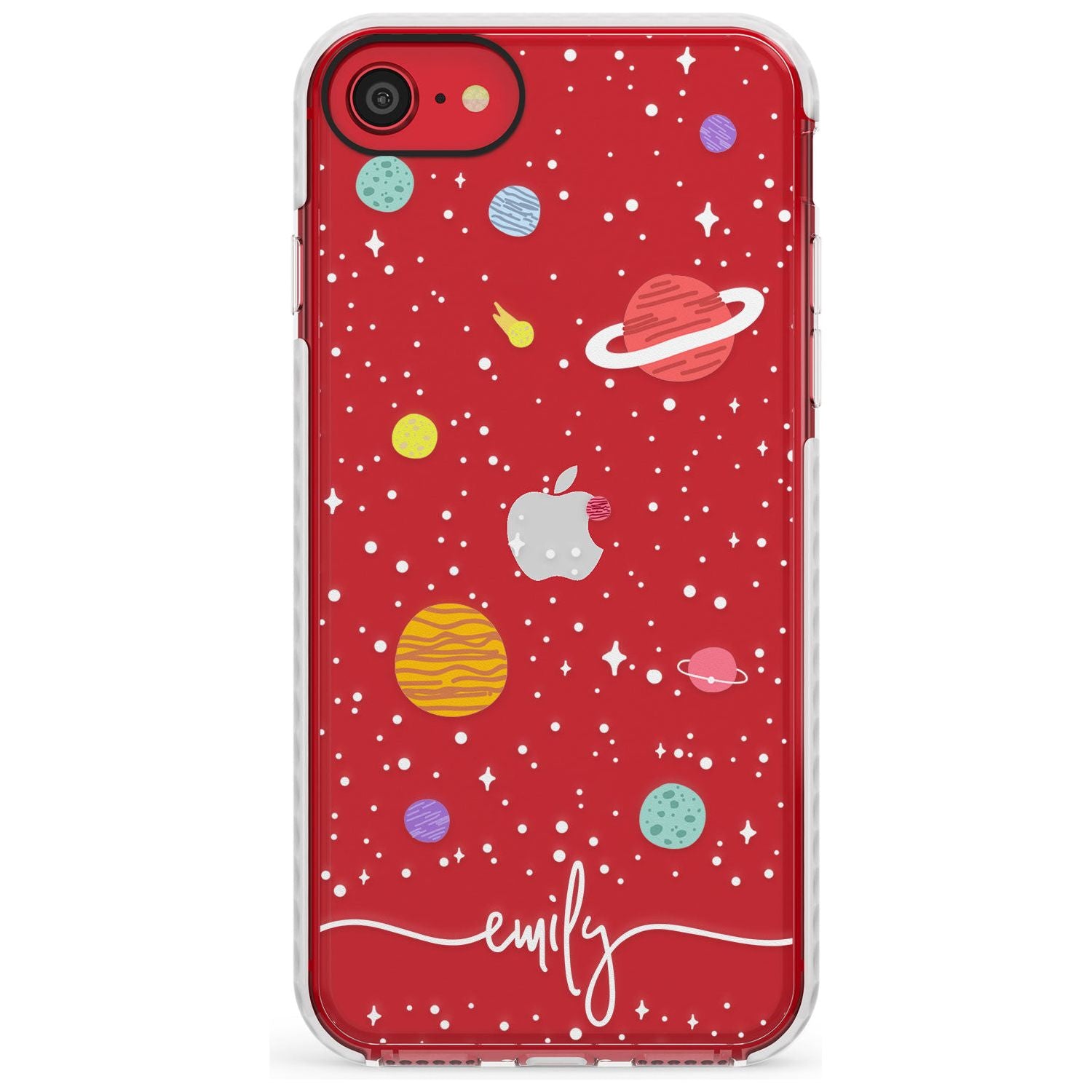 Custom Cute Cartoon Planets (Clear) Slim TPU Phone Case for iPhone SE 8 7 Plus