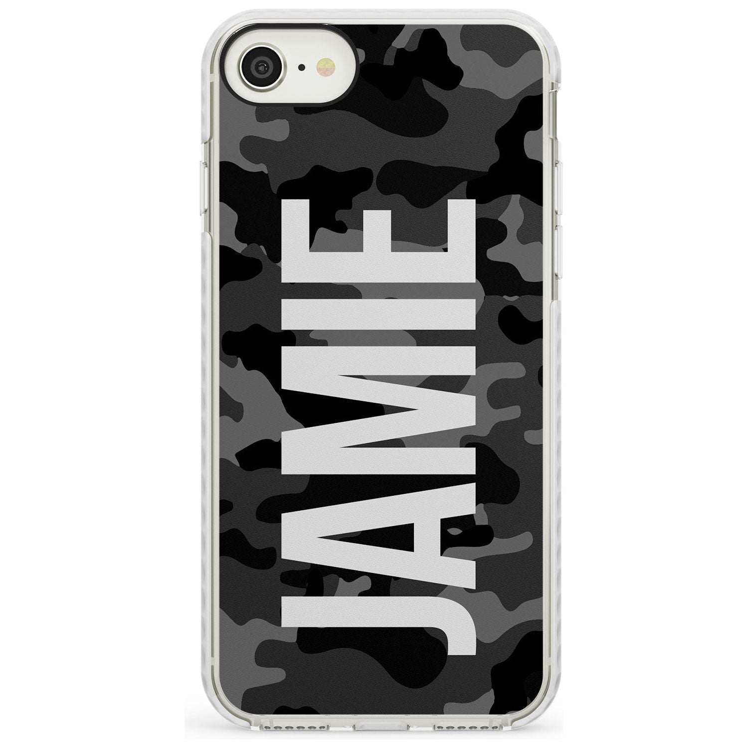 Vertical Name Personalised Black Camouflage Impact Phone Case for iPhone SE 8 7 Plus