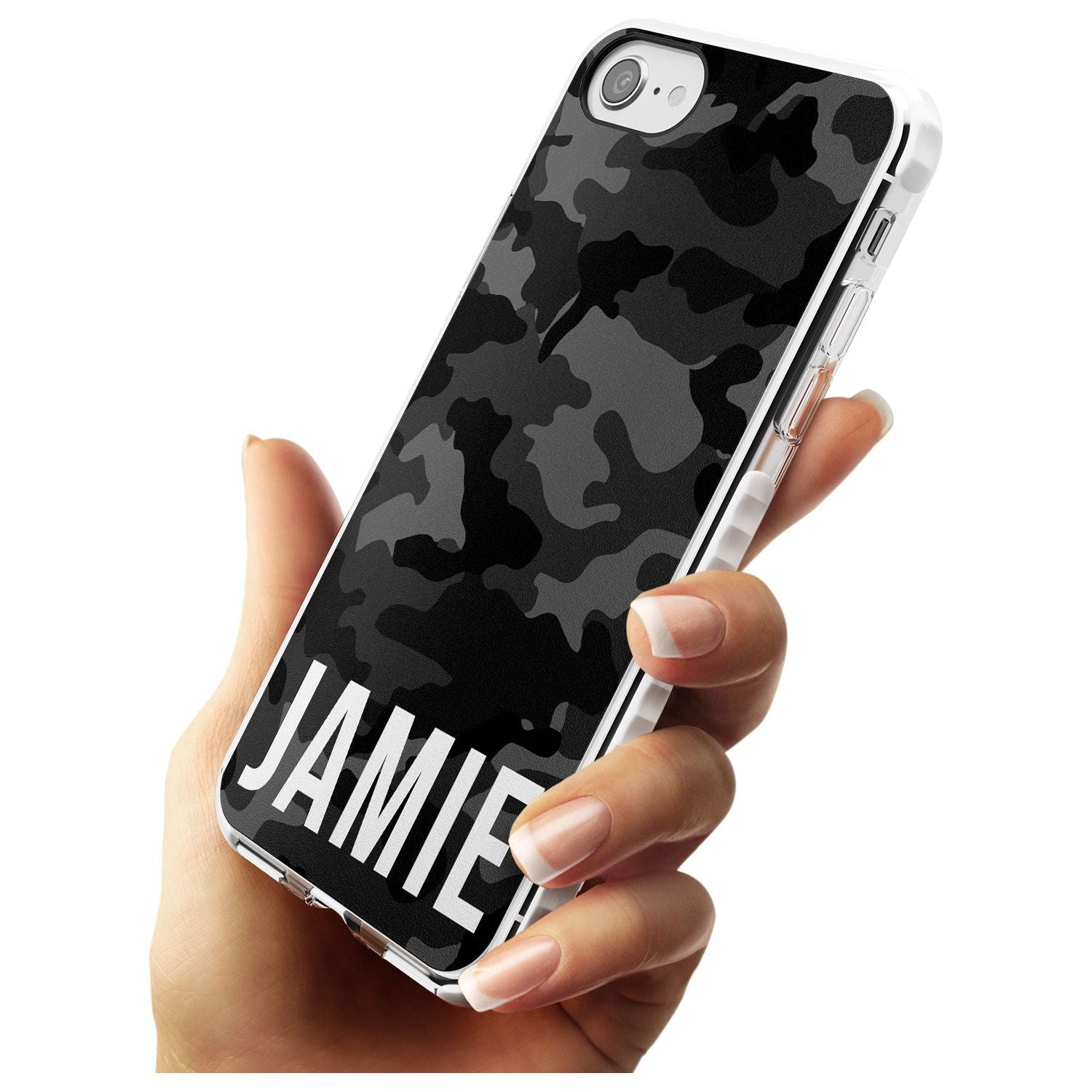 Horizontal Name Personalised Black Camouflage Impact Phone Case for iPhone SE 8 7 Plus