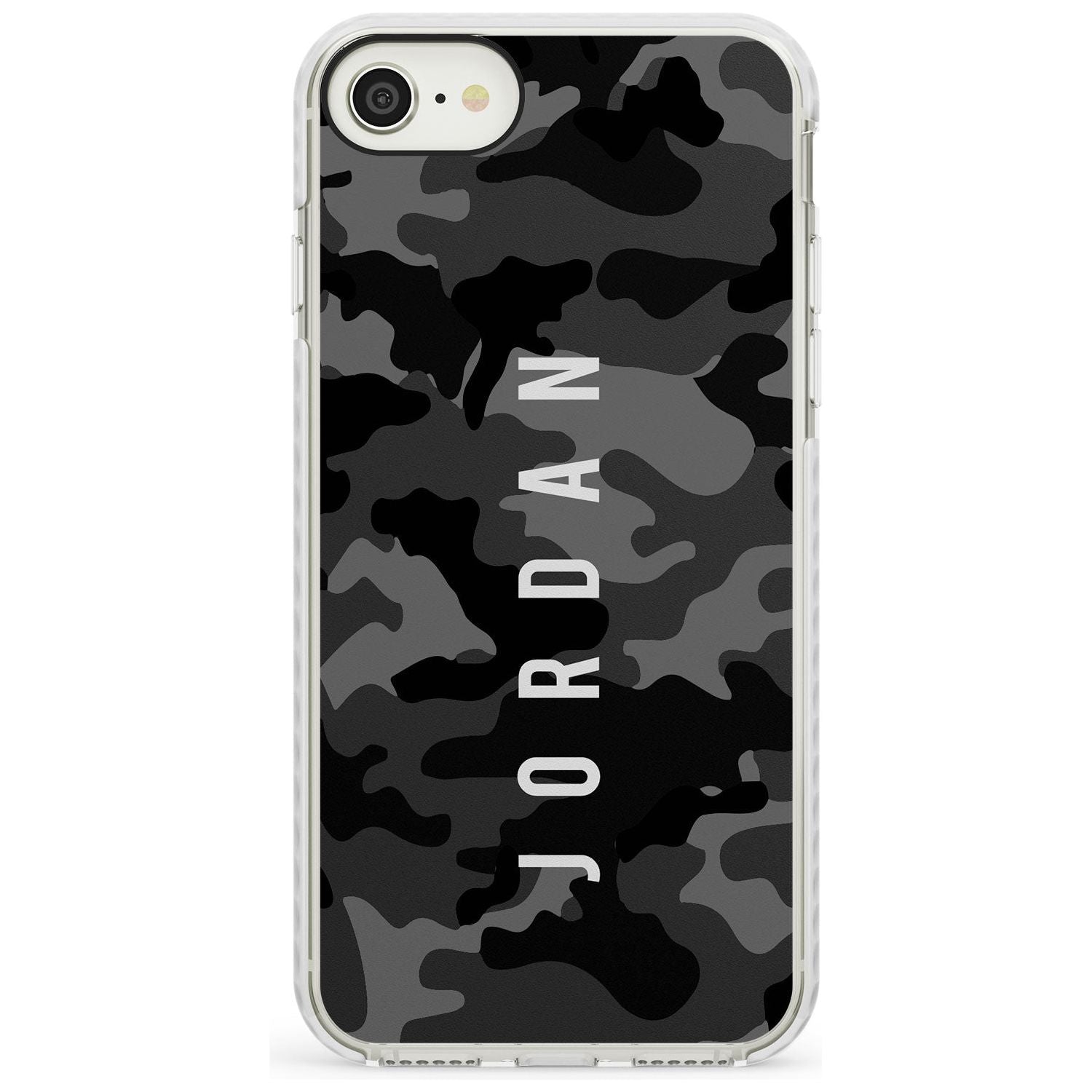 Small Vertical Name Personalised Black Camouflage Impact Phone Case for iPhone SE 8 7 Plus