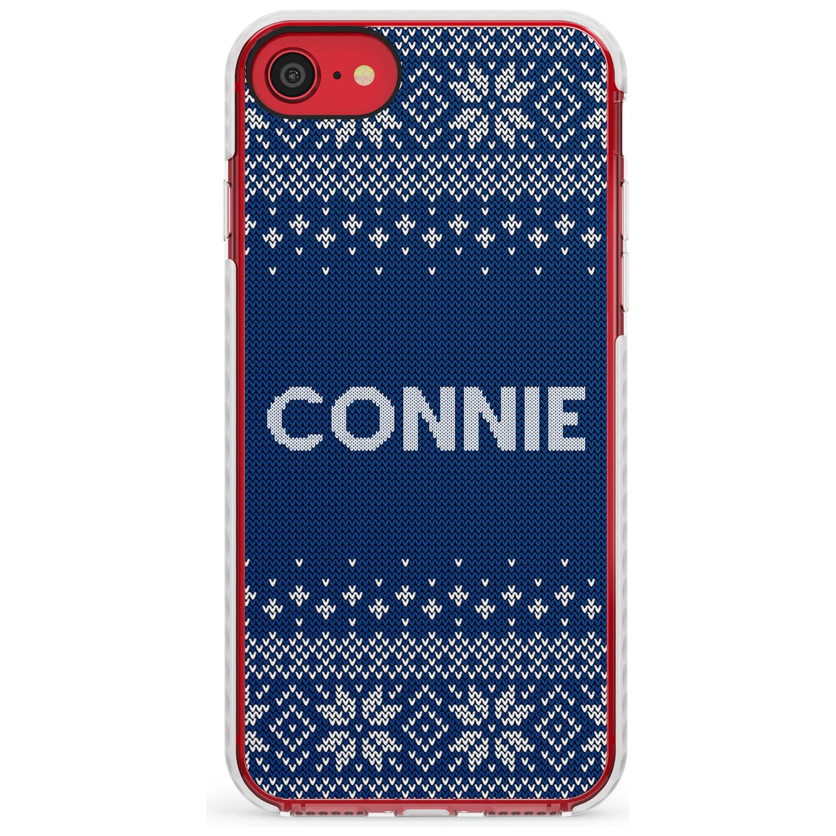 Personalised Blue Christmas Knitted Jumper Impact Phone Case for iPhone SE 8 7 Plus