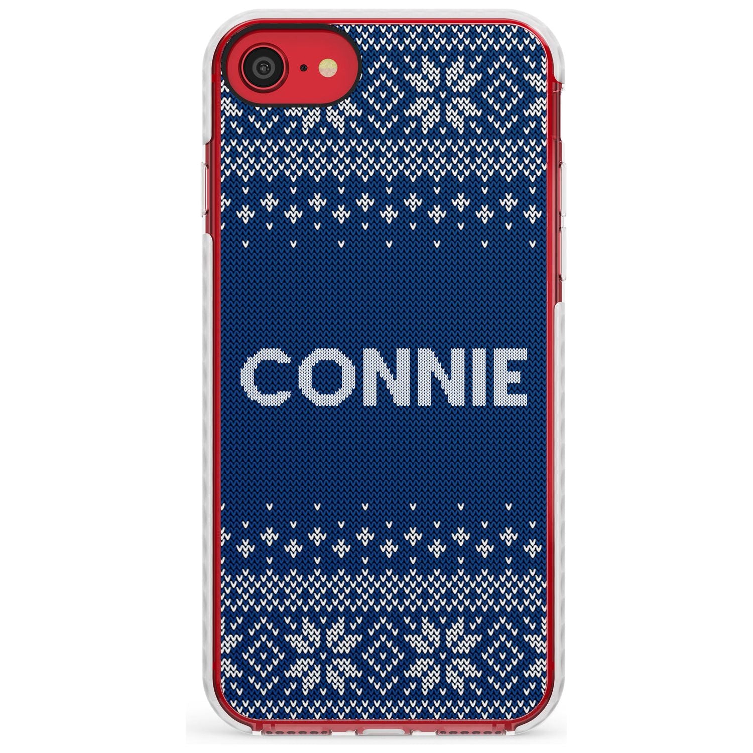 Personalised Blue Christmas Knitted Jumper Impact Phone Case for iPhone SE 8 7 Plus