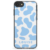 Personalised Blue and White Cow Print Impact Phone Case for iPhone SE 8 7 Plus