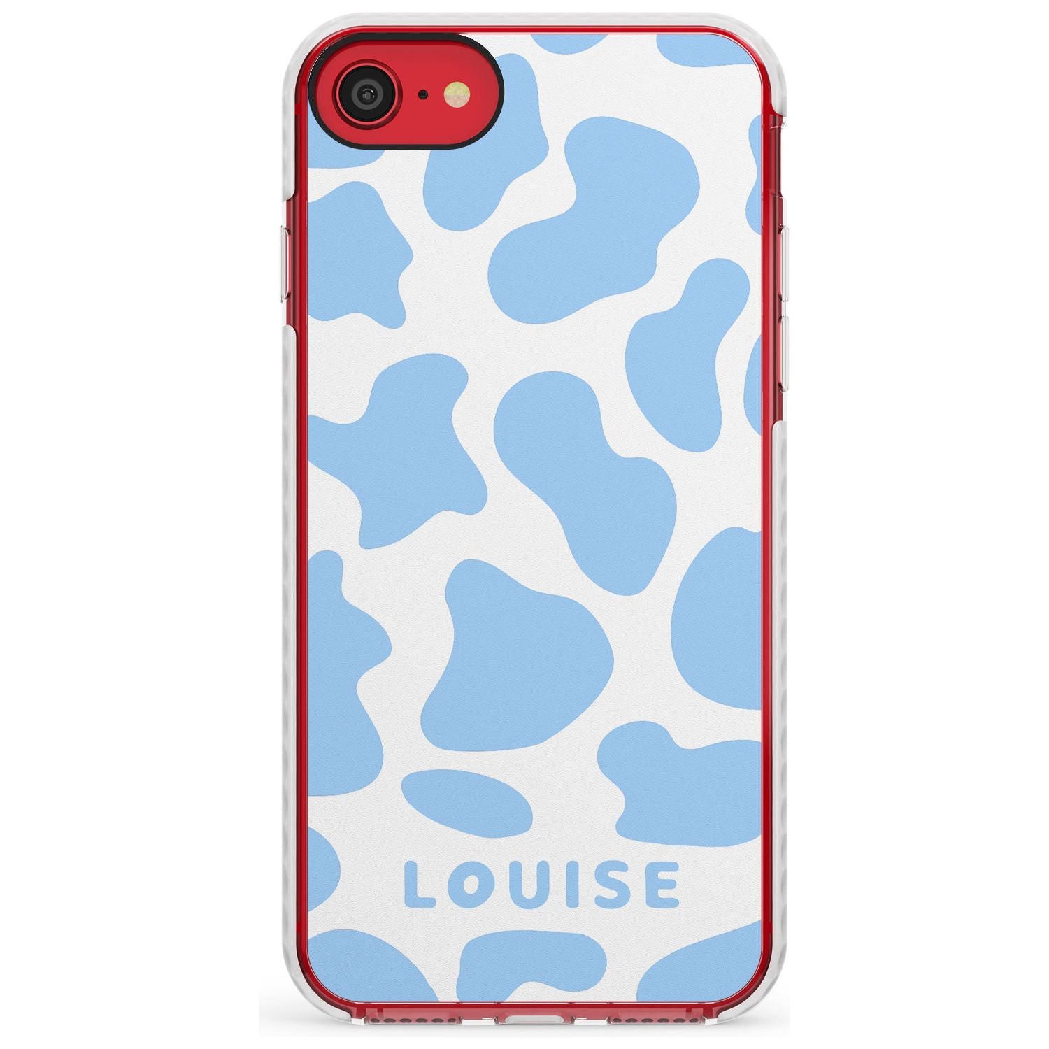 Personalised Blue and White Cow Print Impact Phone Case for iPhone SE 8 7 Plus