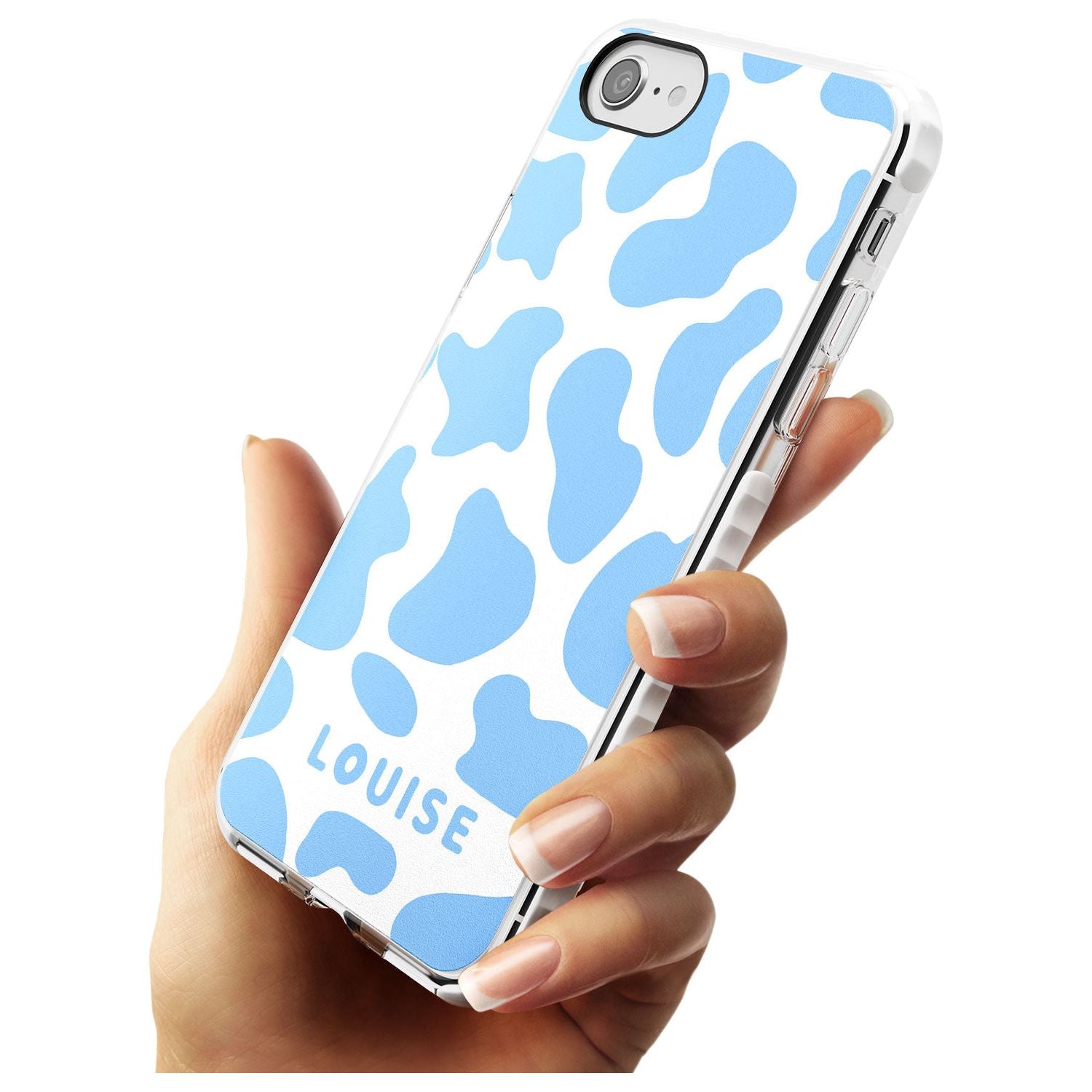 Personalised Blue and White Cow Print Impact Phone Case for iPhone SE 8 7 Plus