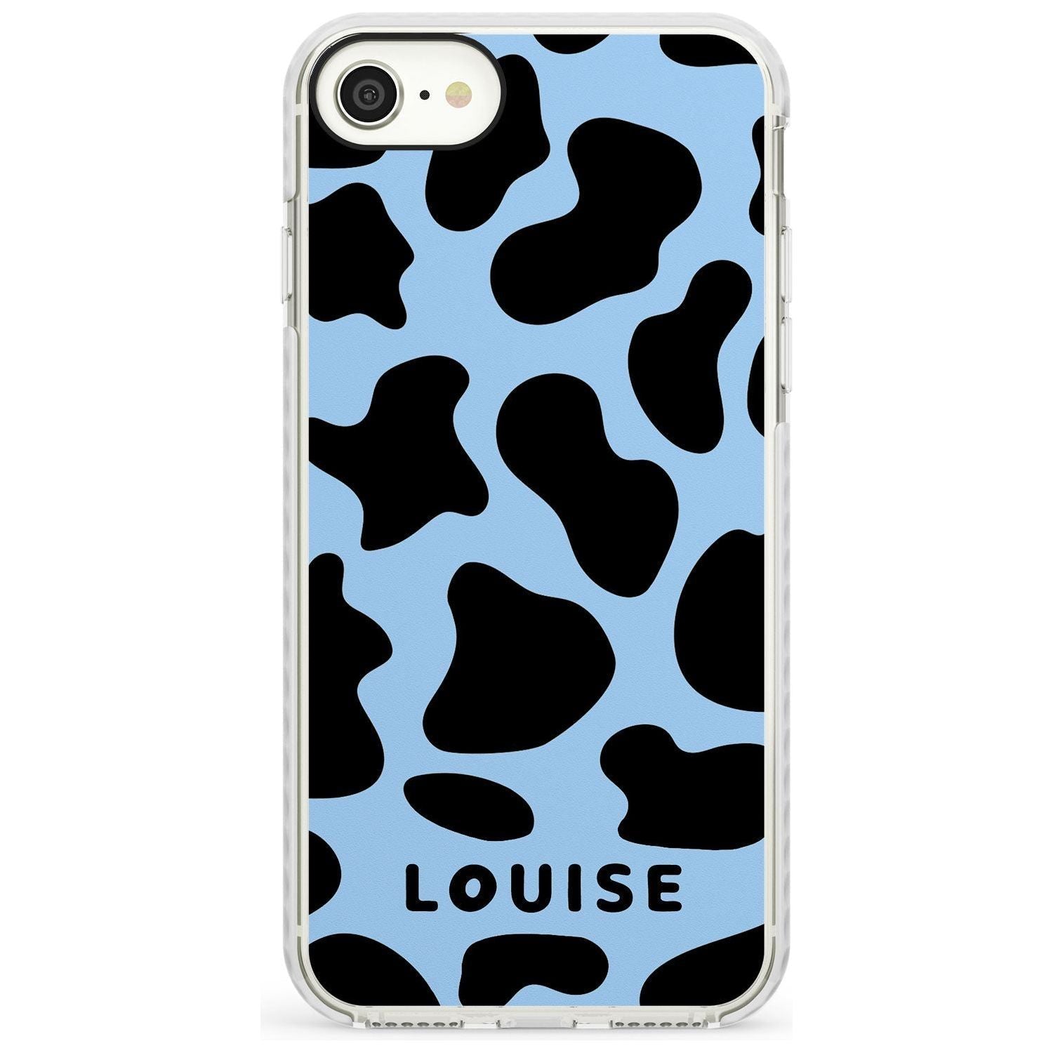 Personalised Blue and Black Cow Print Impact Phone Case for iPhone SE 8 7 Plus
