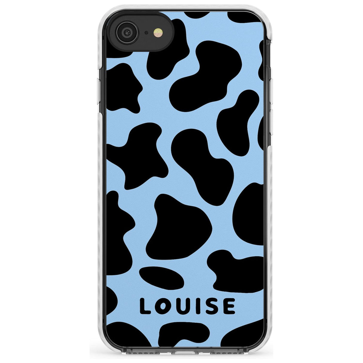 Personalised Blue and Black Cow Print Impact Phone Case for iPhone SE 8 7 Plus