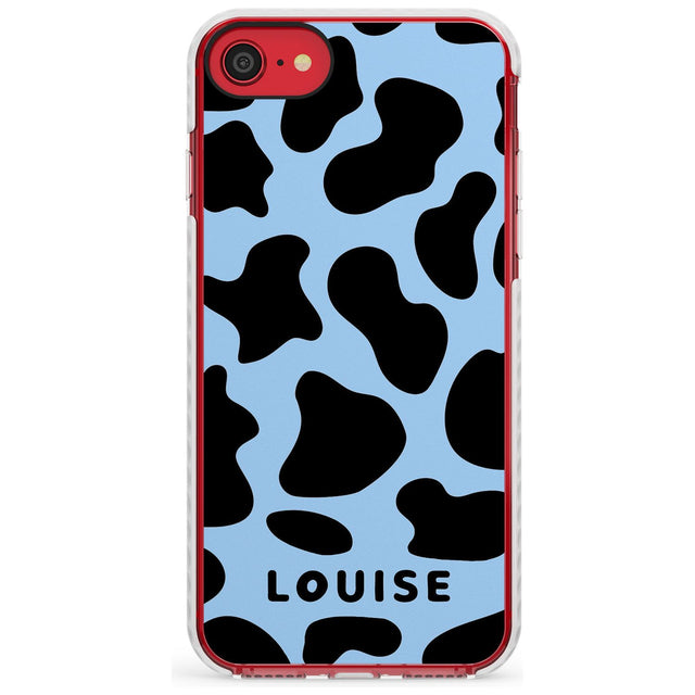 Personalised Blue and Black Cow Print Impact Phone Case for iPhone SE 8 7 Plus