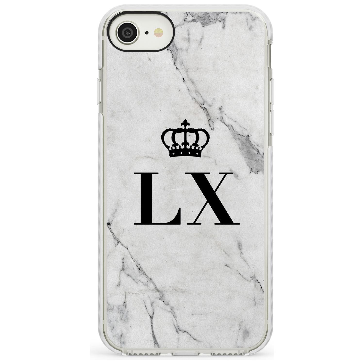 Personalised Initials with Crown on White Marble Impact Phone Case for iPhone SE 8 7 Plus