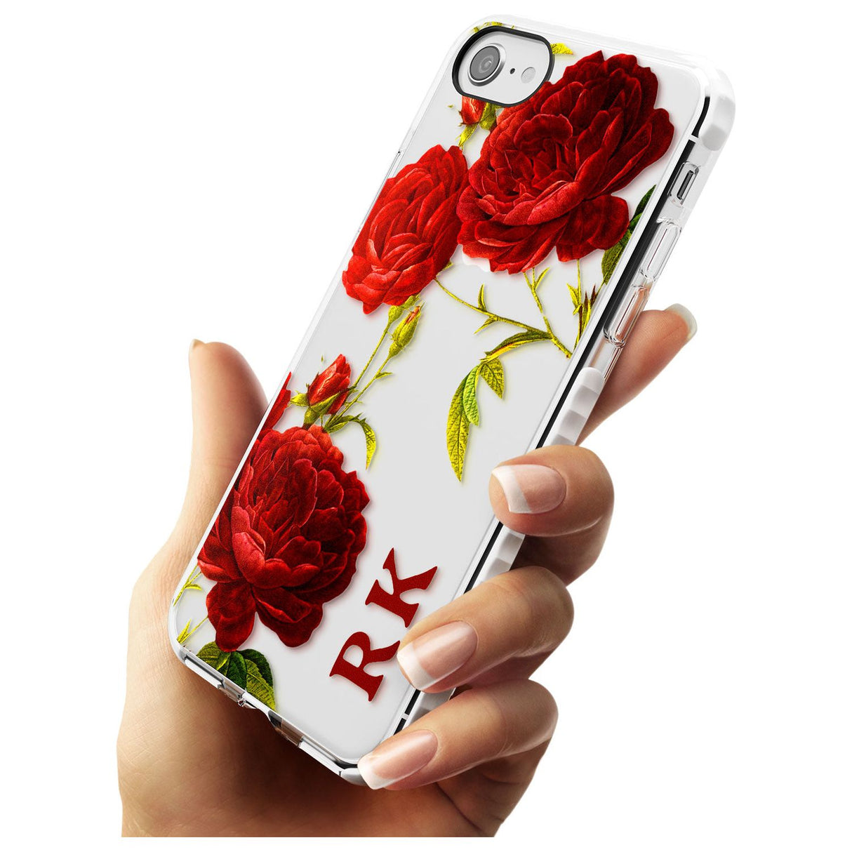 Custom Clear Vintage Floral Red Roses Impact Phone Case for iPhone SE 8 7 Plus