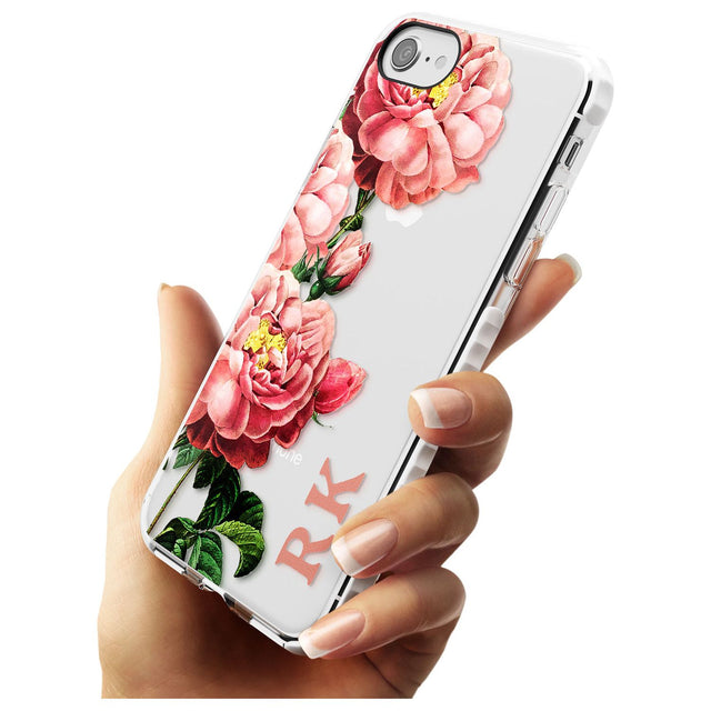 Custom Clear Vintage Floral Pink Peonies Impact Phone Case for iPhone SE 8 7 Plus