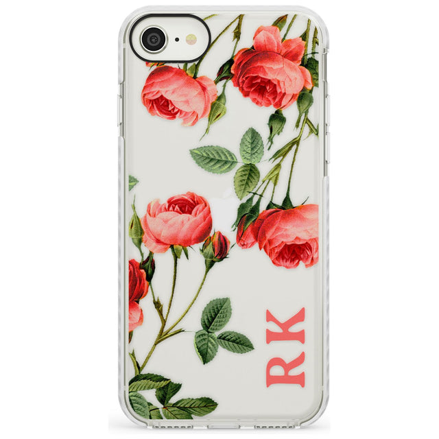 Custom Clear Vintage Floral Pink Roses Impact Phone Case for iPhone SE 8 7 Plus