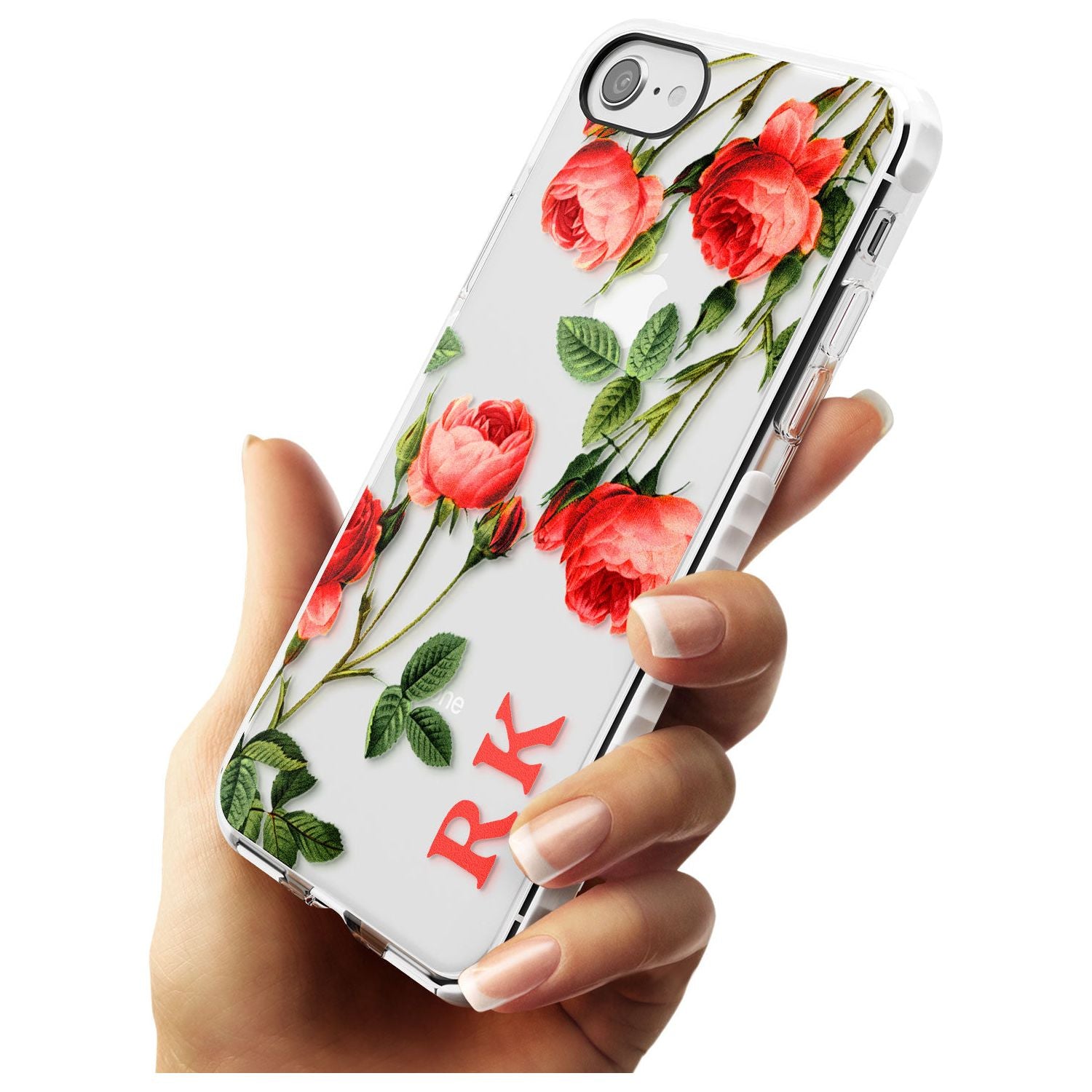 Custom Clear Vintage Floral Pink Roses Impact Phone Case for iPhone SE 8 7 Plus