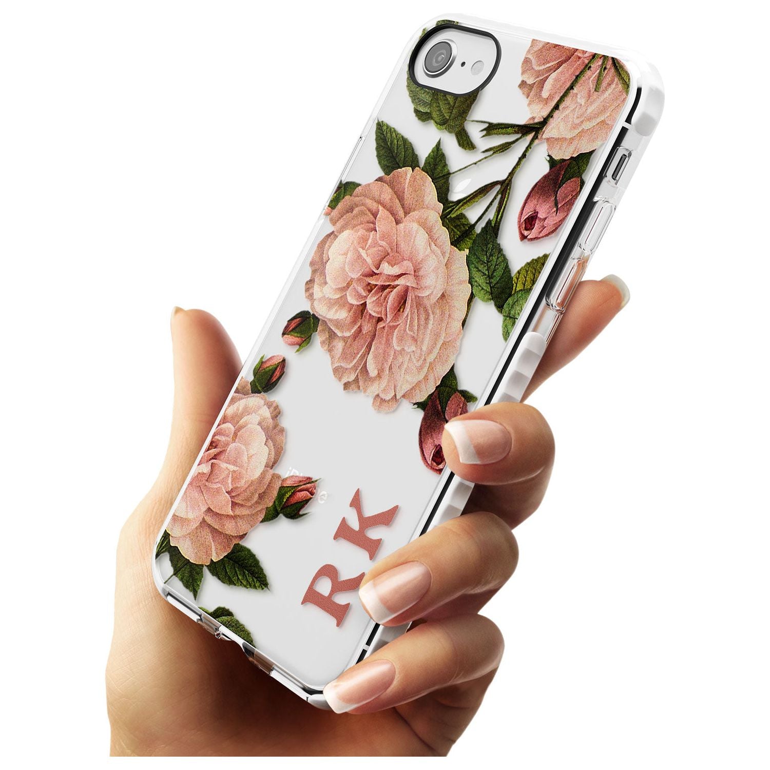 Custom Clear Vintage Floral Pale Pink Peonies Impact Phone Case for iPhone SE 8 7 Plus