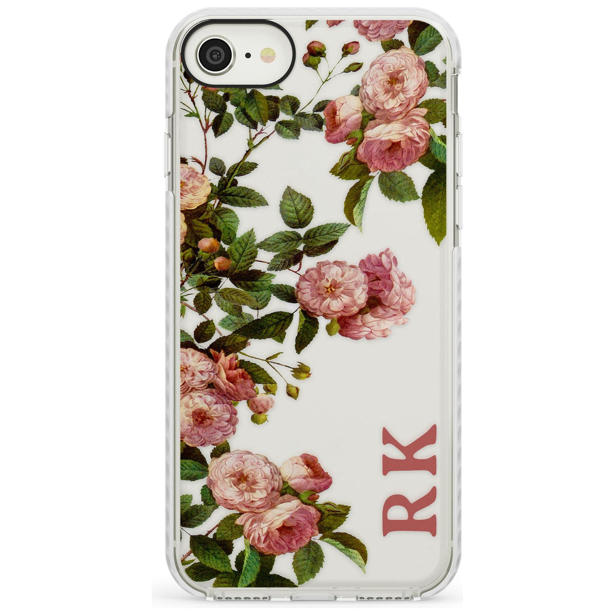 Custom Clear Vintage Floral Pink Garden Roses Impact Phone Case for iPhone SE 8 7 Plus