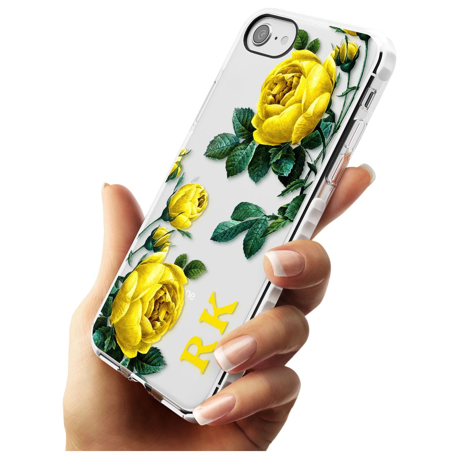 Custom Clear Vintage Floral Yellow Roses Impact Phone Case for iPhone SE 8 7 Plus
