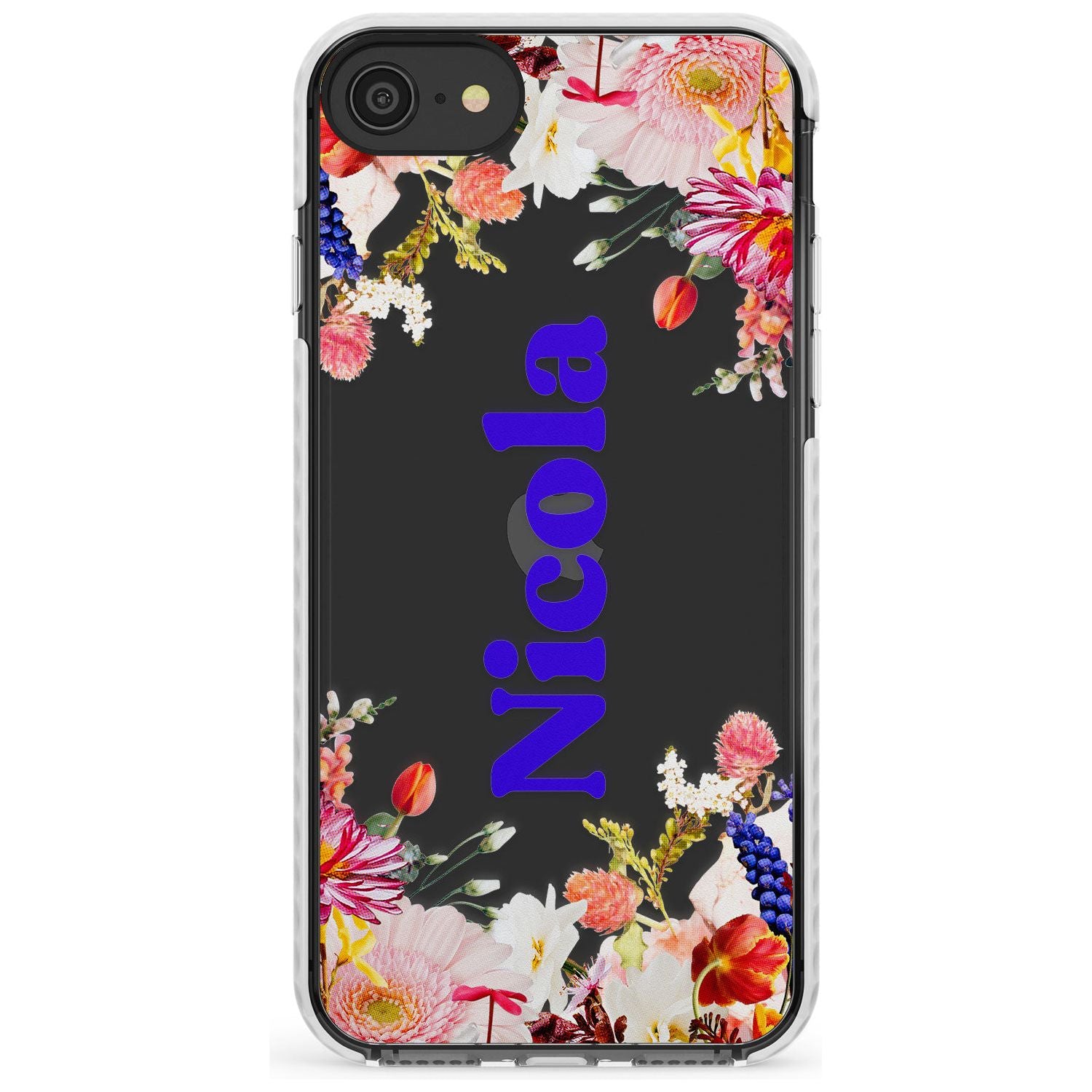 Custom Text with Floral Borders Slim TPU Phone Case for iPhone SE 8 7 Plus