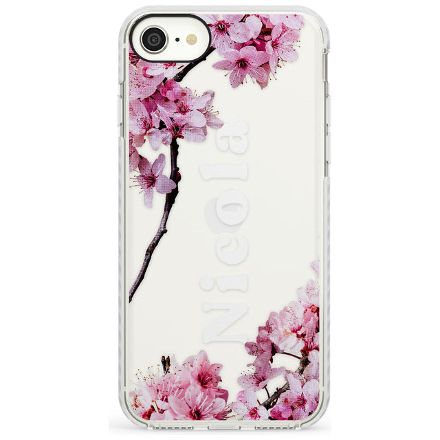 Cherry Blossoms with Custom Text Slim TPU Phone Case for iPhone SE 8 7 Plus