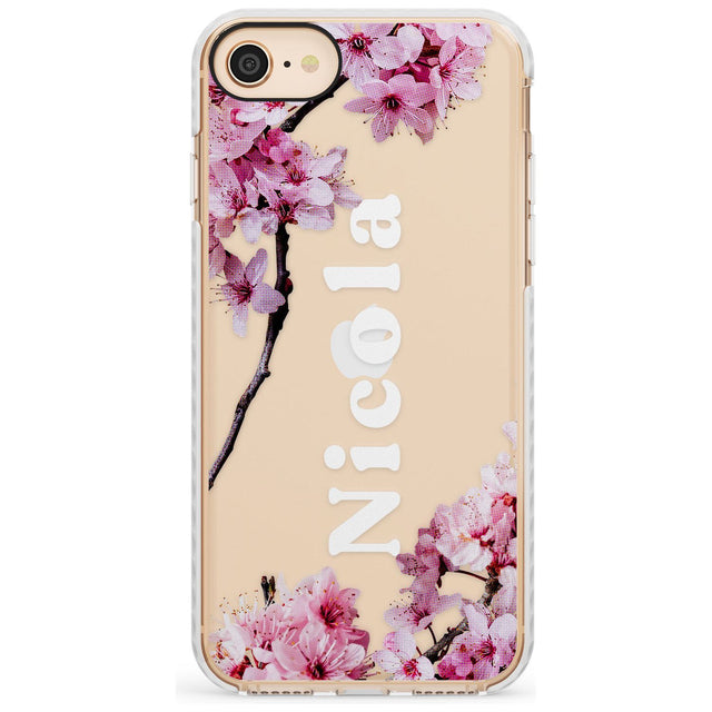 Cherry Blossoms with Custom Text Slim TPU Phone Case for iPhone SE 8 7 Plus