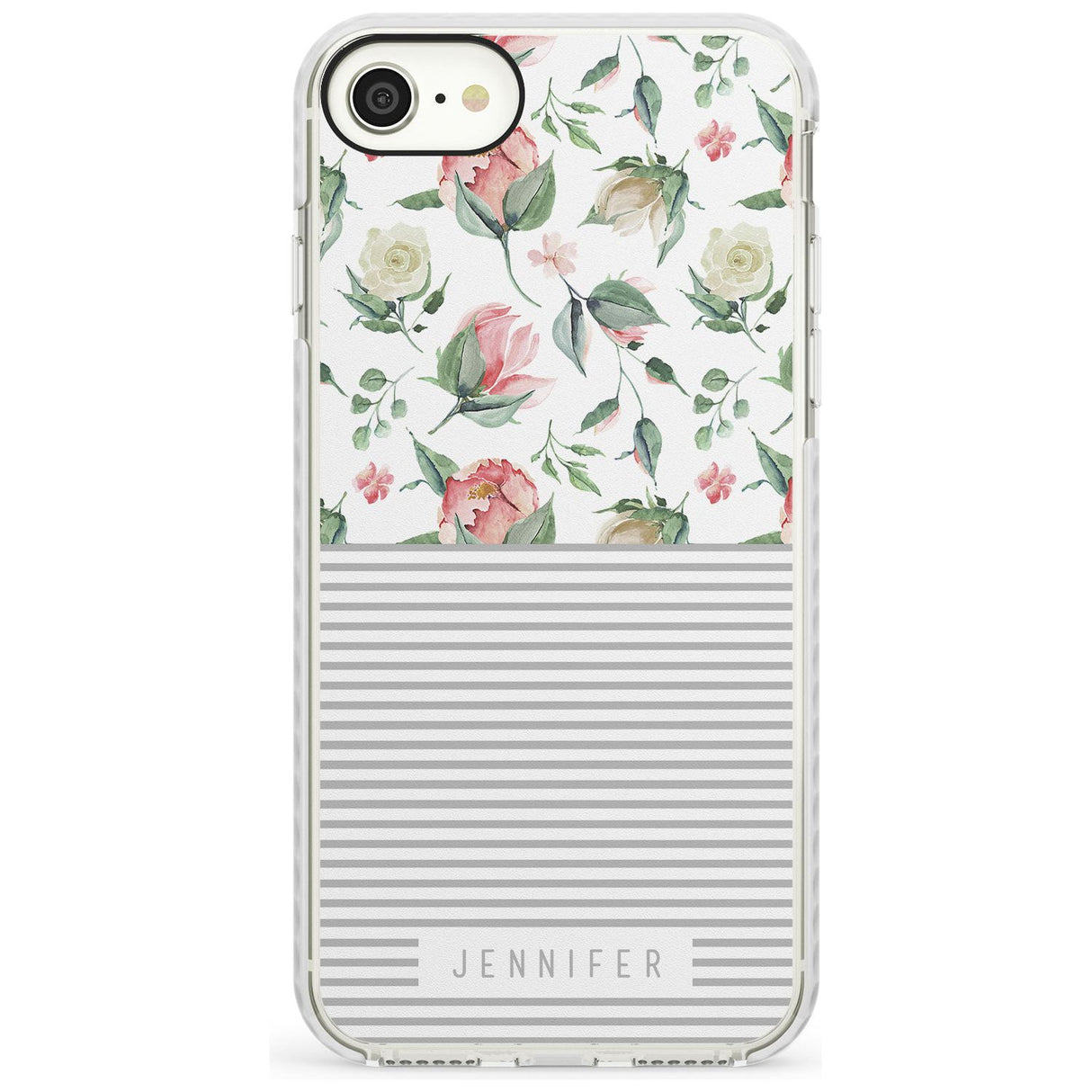 Light Floral Pattern & Stripes Slim TPU Phone Case for iPhone SE 8 7 Plus