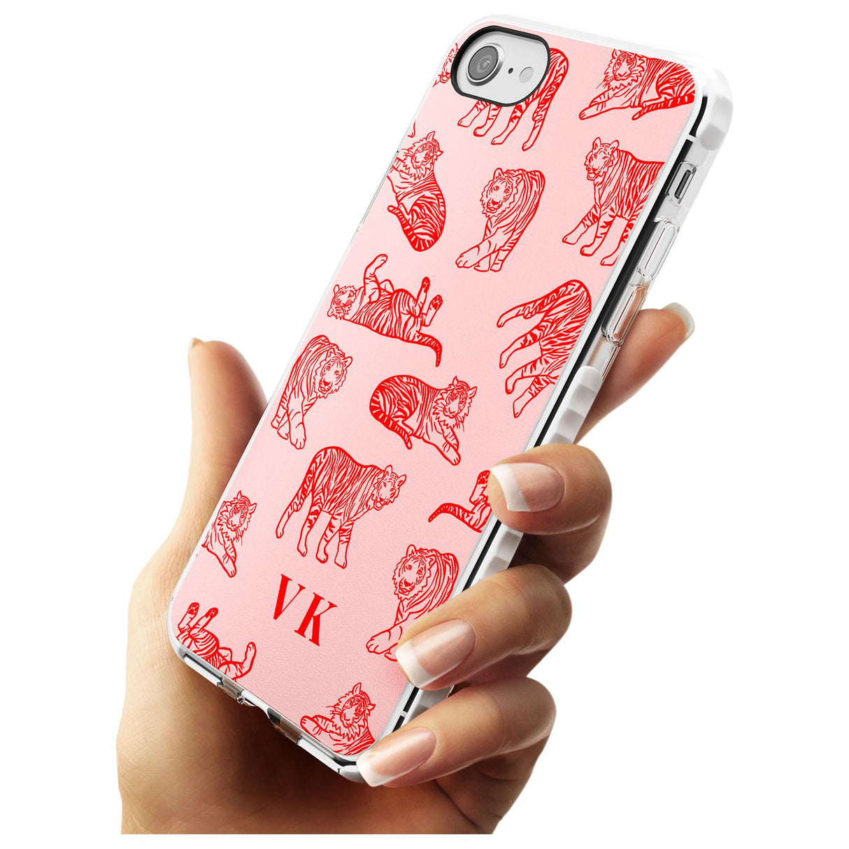 Red Tiger Outlines on Pink iPhone Case   Custom Phone Case - Case Warehouse