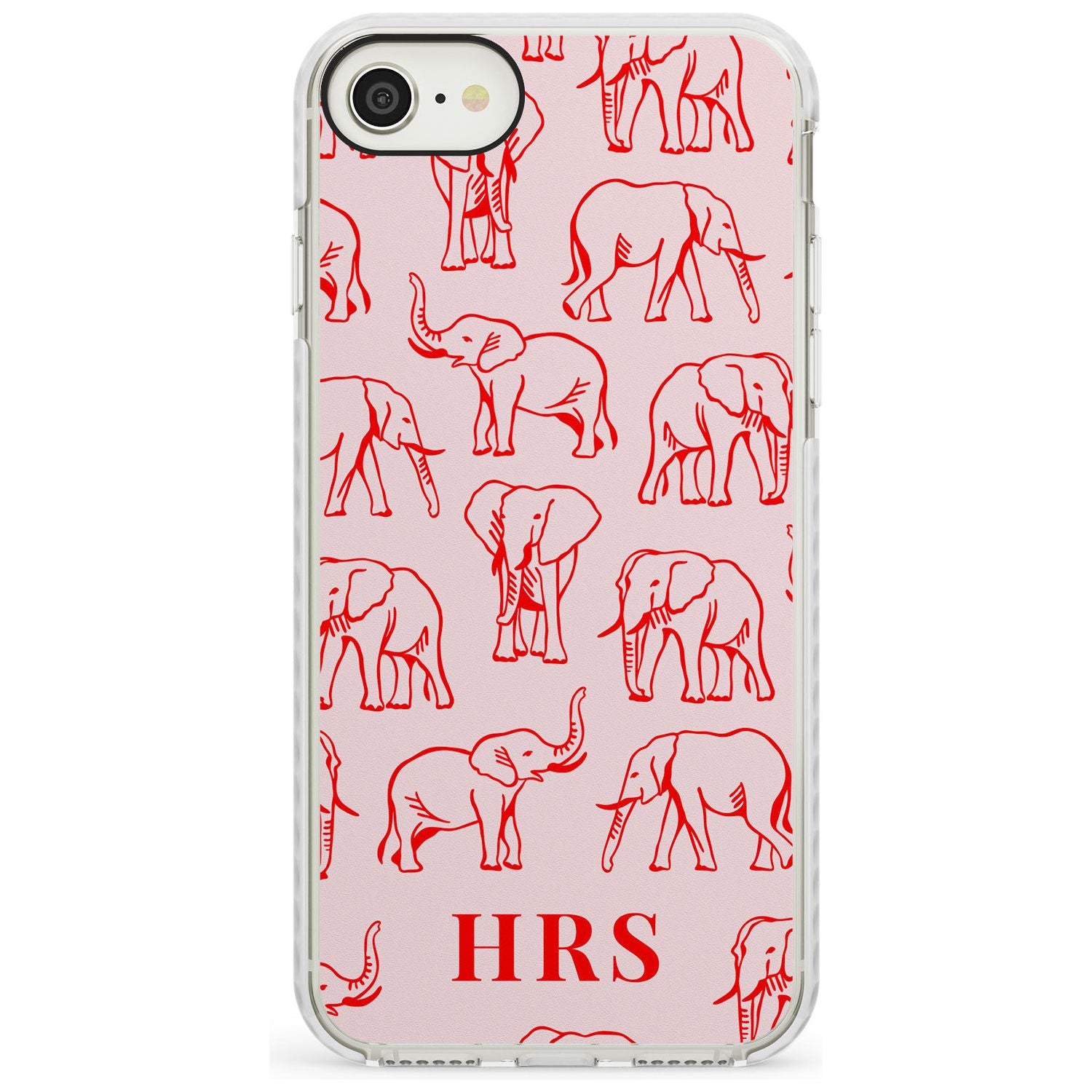 Personalised Red Elephant Outlines on Pink Impact Phone Case for iPhone SE 8 7 Plus