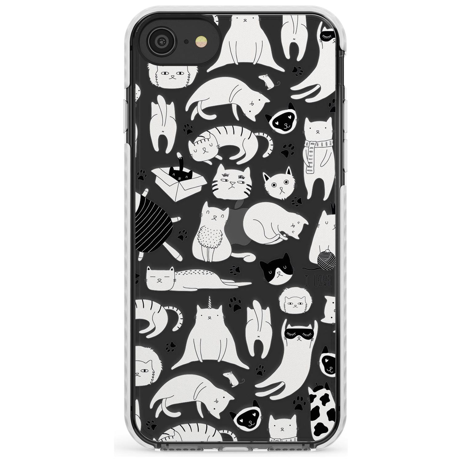 Cartoon Cat Collage - Black & White Slim TPU Phone Case for iPhone SE 8 7 Plus