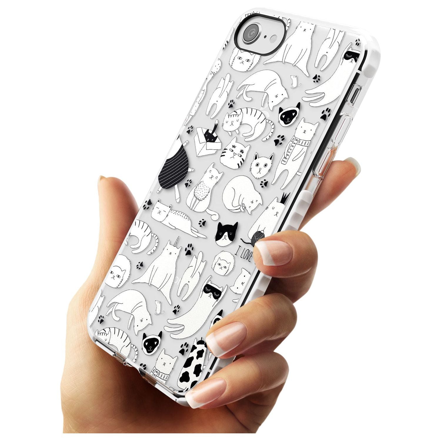 Cartoon Cat Collage - Black & White Slim TPU Phone Case for iPhone SE 8 7 Plus