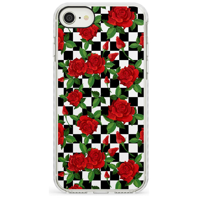 Checkered Pattern & Red Roses Impact Phone Case for iPhone SE 8 7 Plus