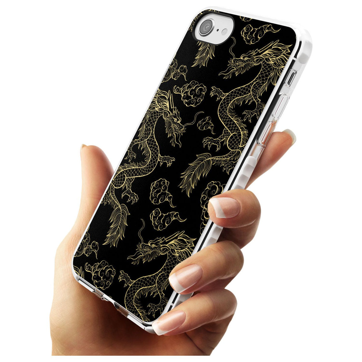 Black and Gold Dragon Pattern Impact Phone Case for iPhone SE 8 7 Plus