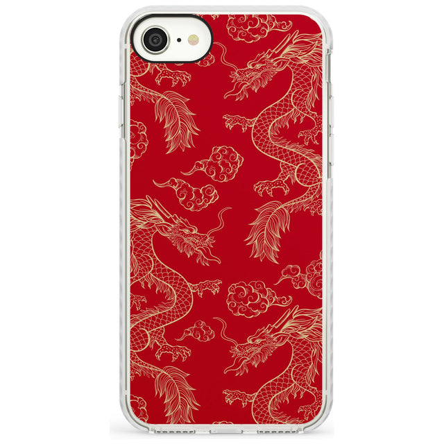 Red and Gold Dragon Pattern Impact Phone Case for iPhone SE 8 7 Plus