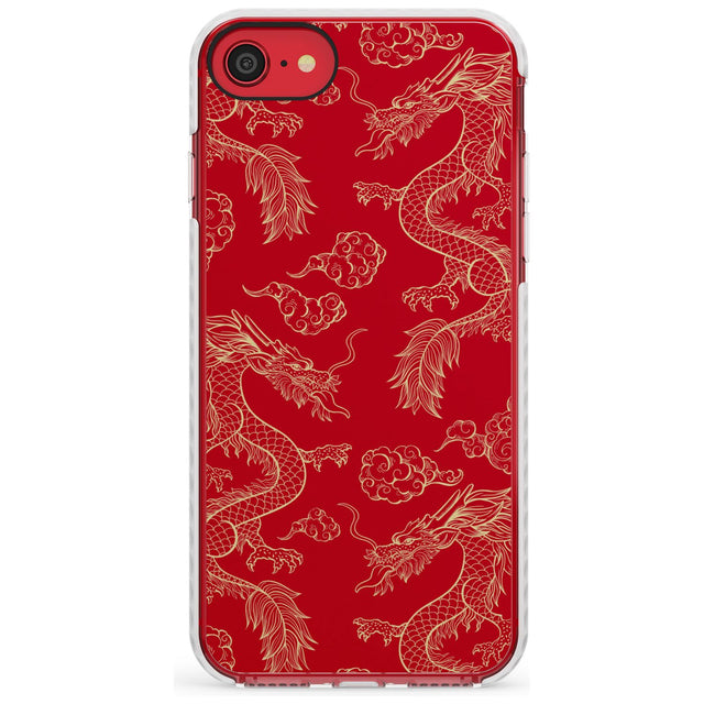 Red and Gold Dragon Pattern Impact Phone Case for iPhone SE 8 7 Plus