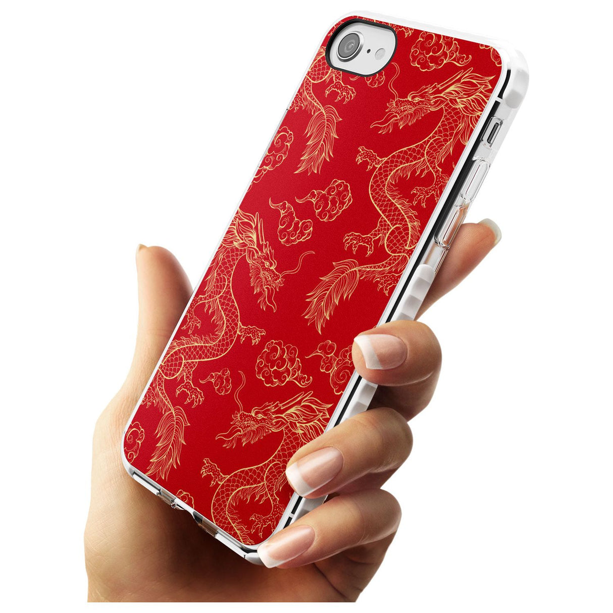 Red and Gold Dragon Pattern Impact Phone Case for iPhone SE 8 7 Plus