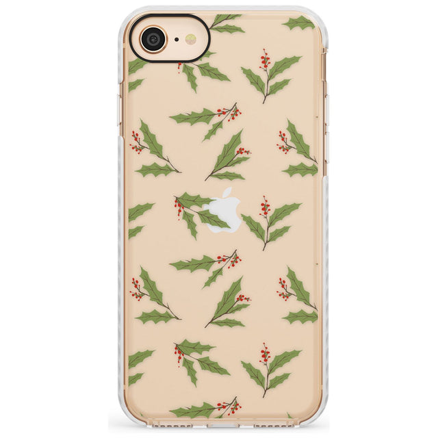 Christmas Holly Pattern Impact Phone Case for iPhone SE 8 7 Plus
