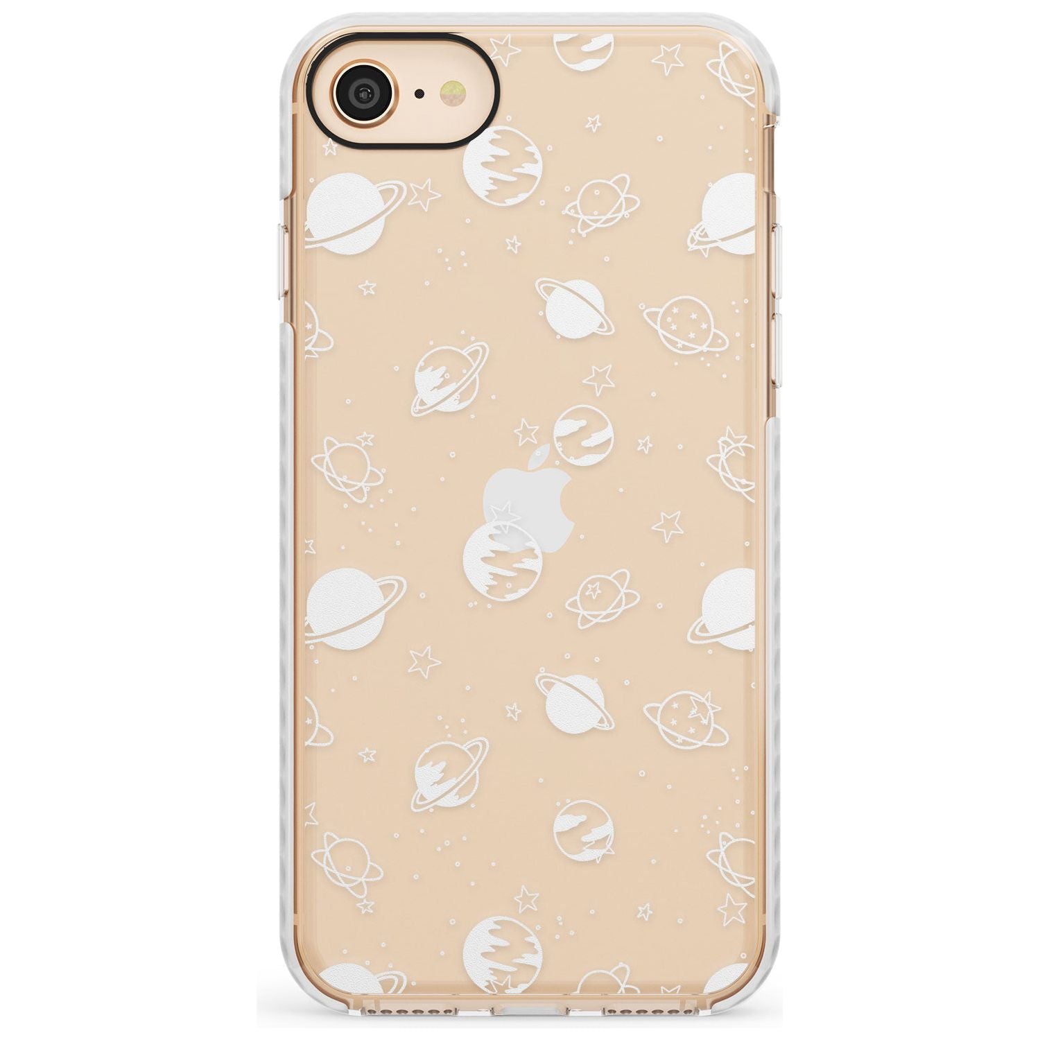 White Planets on Clear Slim TPU Phone Case for iPhone SE 8 7 Plus
