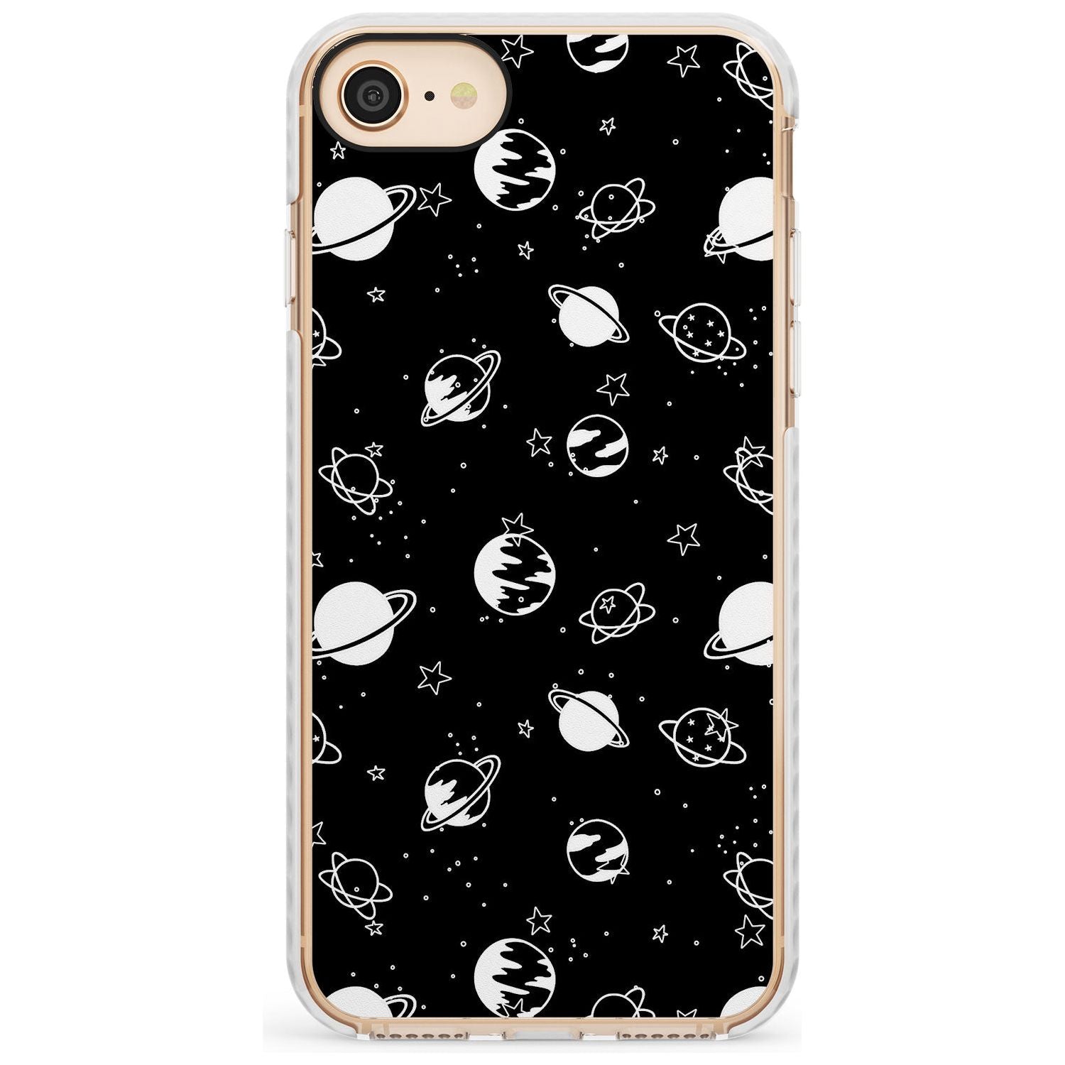 White Planets on Black Slim TPU Phone Case for iPhone SE 8 7 Plus