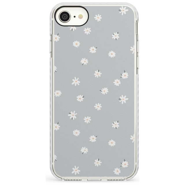 Painted Daises - Blue-Grey Cute Floral Design Slim TPU Phone Case for iPhone SE 8 7 Plus