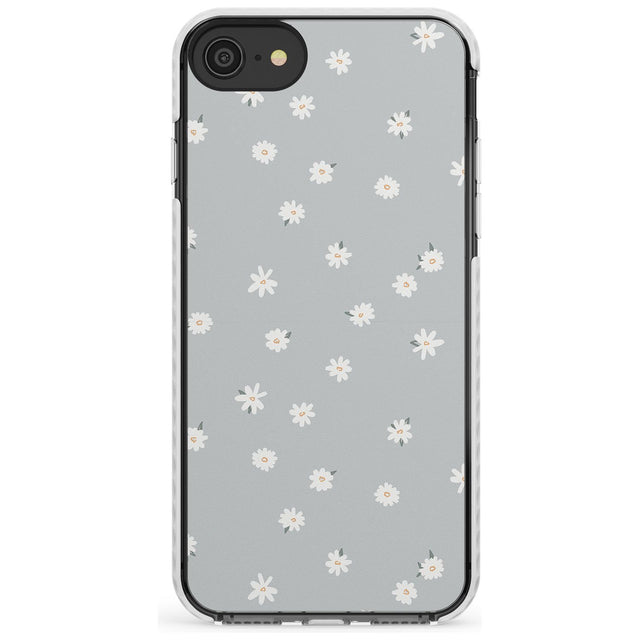 Painted Daises - Blue-Grey Cute Floral Design Slim TPU Phone Case for iPhone SE 8 7 Plus