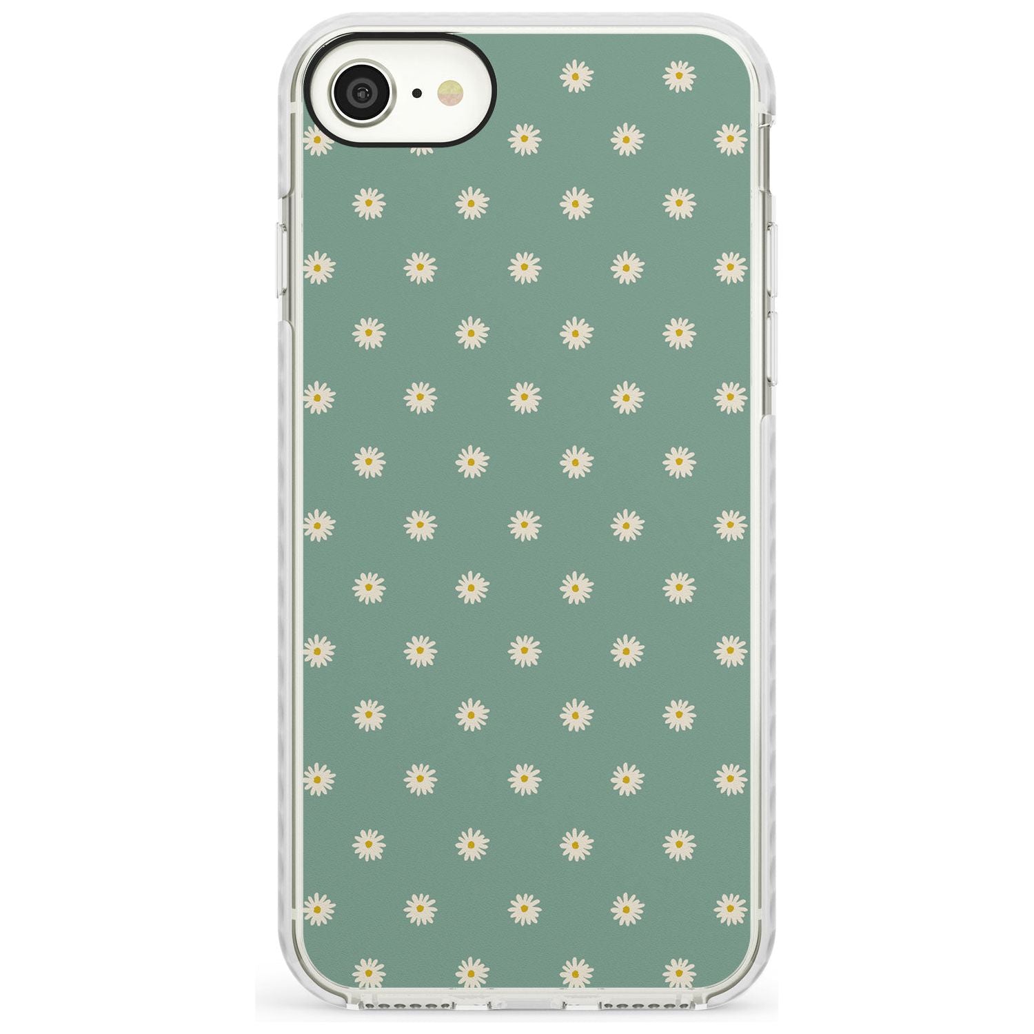 Daisy Pattern - Teal Cute Floral Daisy Design Slim TPU Phone Case for iPhone SE 8 7 Plus