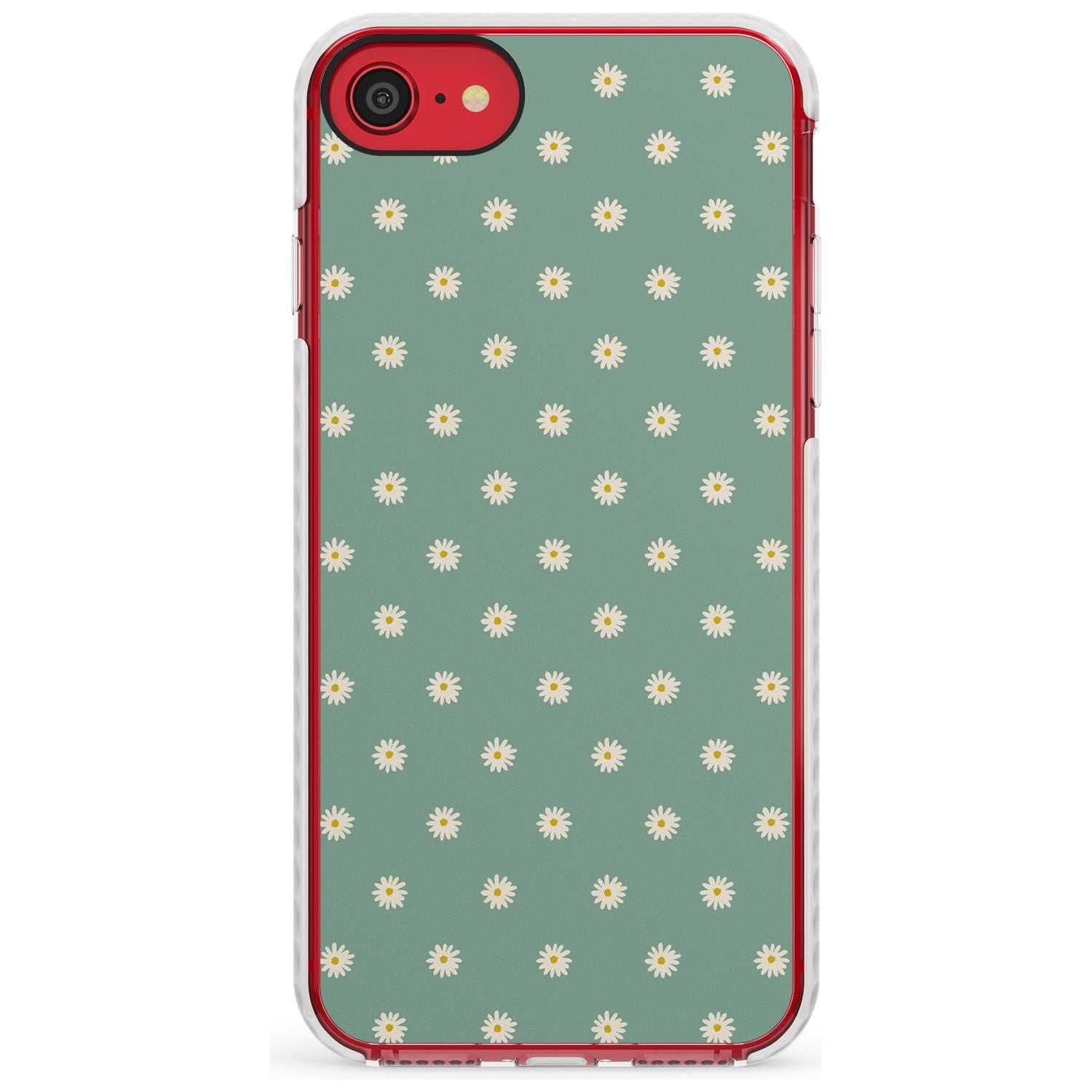 Daisy Pattern - Teal Cute Floral Daisy Design Slim TPU Phone Case for iPhone SE 8 7 Plus